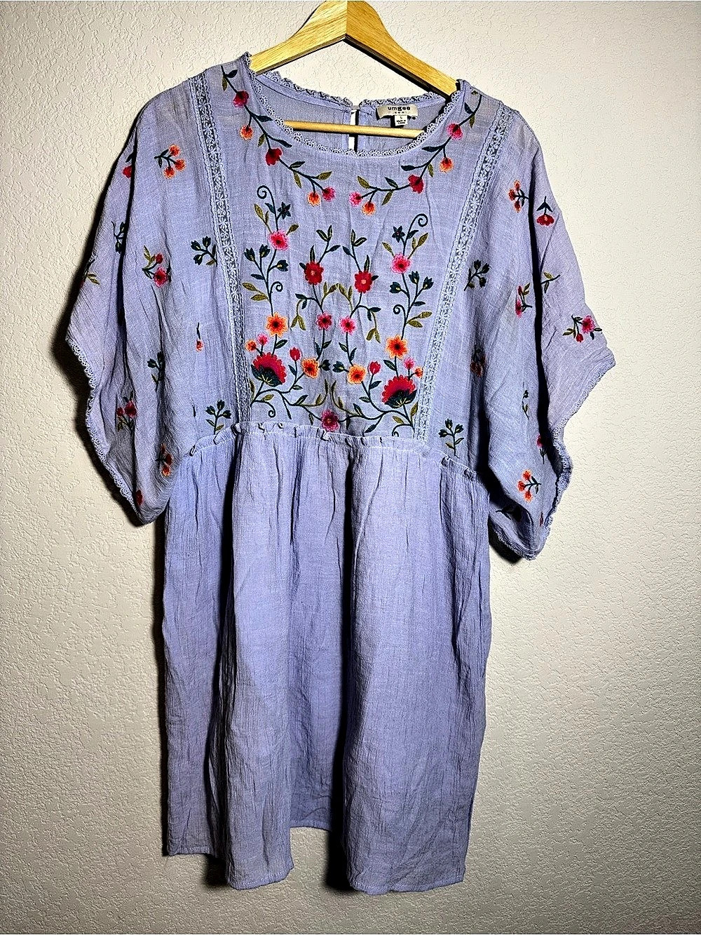 Umgee purple mini dress Embroidered Floral Size Small boho cottagecore